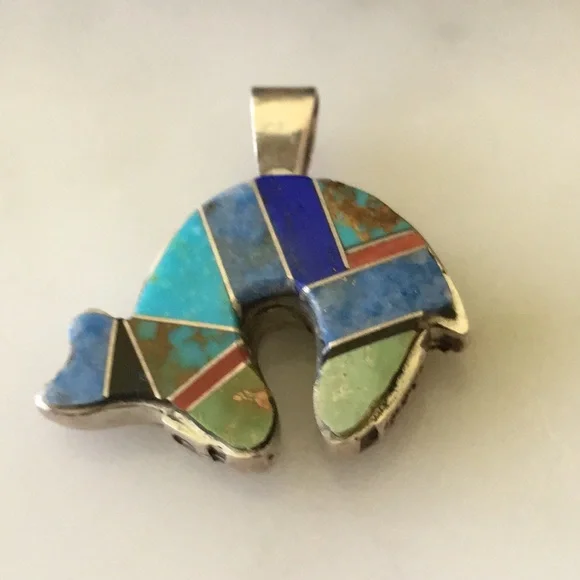 Vintage Charlie Bowie Reversible Bear and Kokopelli Navajo Pendant - Picture 9 of 15